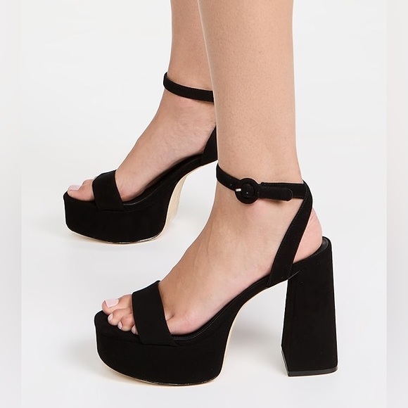 Larroude Shoes - Larroude Dolly Sandal In Black Suede Platform Chunky Heels Sz 10